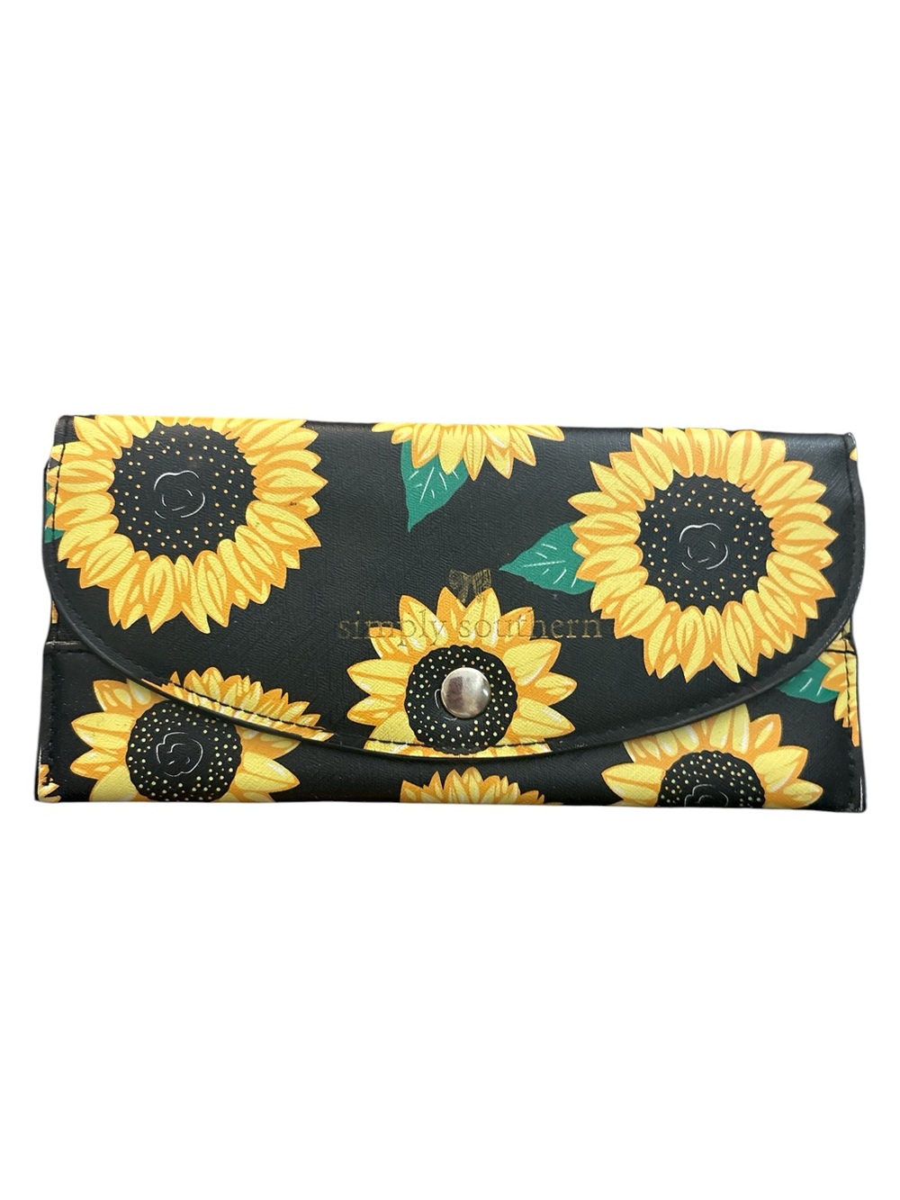 Simply Southern Sunflower Print Black Snap Wallet Clutch